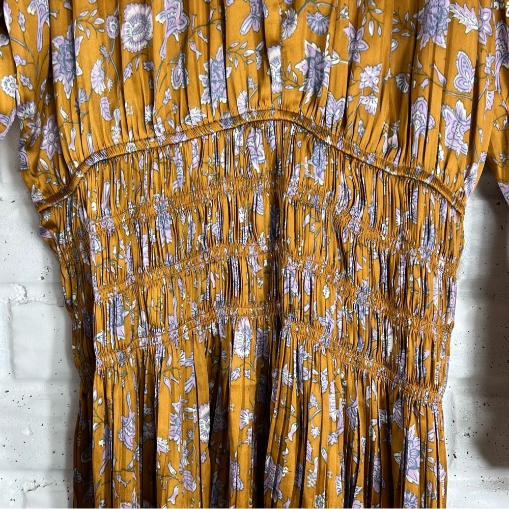 CURRENT AIR Alyce Smocked Gold and Lavender Floral Dress Medium - Picture 10 of 12